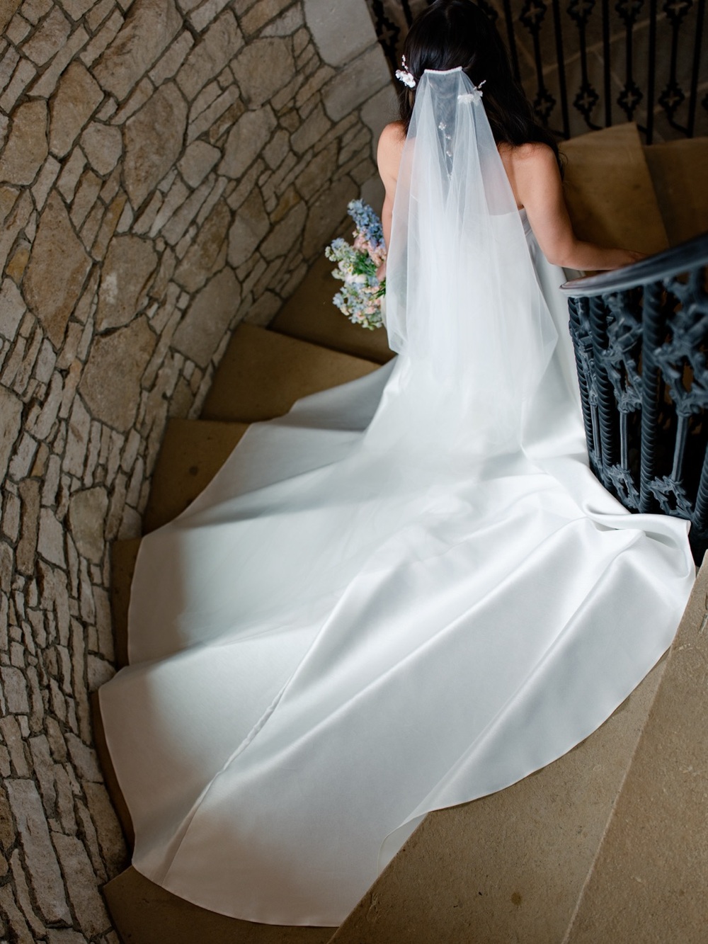 Two Tier Cathedral Wedding Veil with Blusher White Soft Tulle Bridal Veil